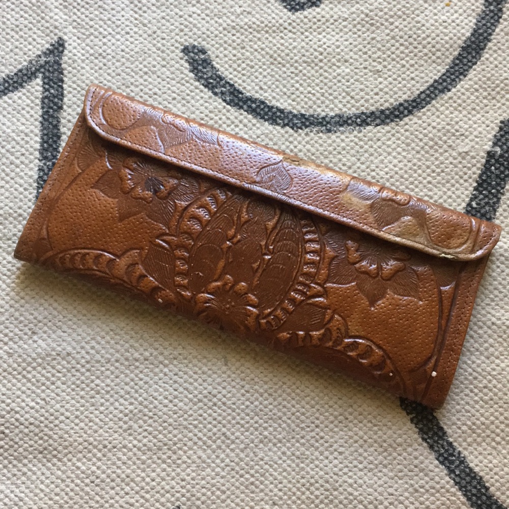 vintage stamped leather wallet